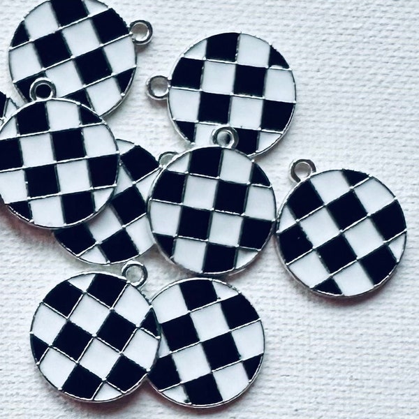 Checkered Flag Pendant•Silver Checkered Heart Pendant•Black and White Checkered Pendant•Checkerboard Pendant•Checkered Heart