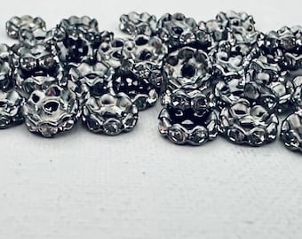 10mm Black Rhinestone Spacer Beads