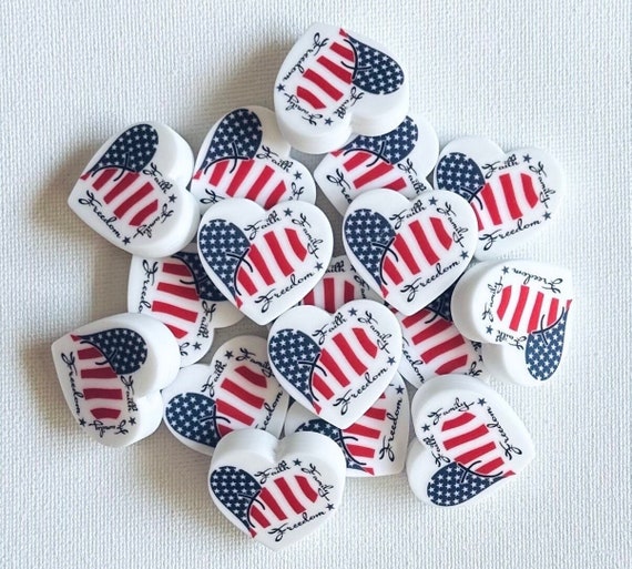 American Flag Heart Focal Bead•Faith Family Freedom