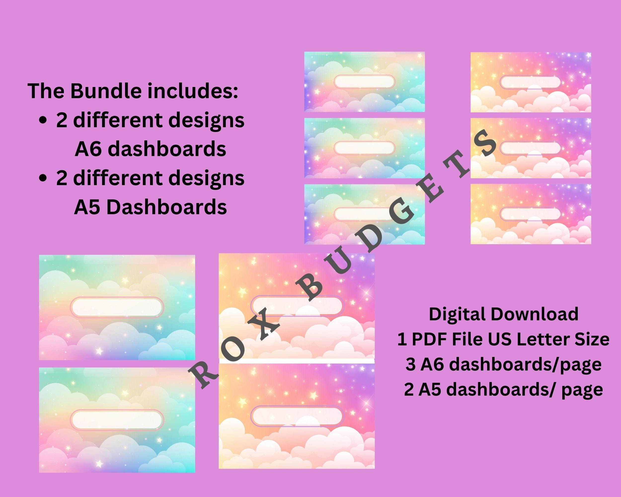 Rainbow A6 A5 Printable Dashboards for Your Cash Stuffing Envelopes ...