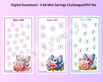 3 A6 Butterfly Low income Mini Savings Challenge | Digital Download