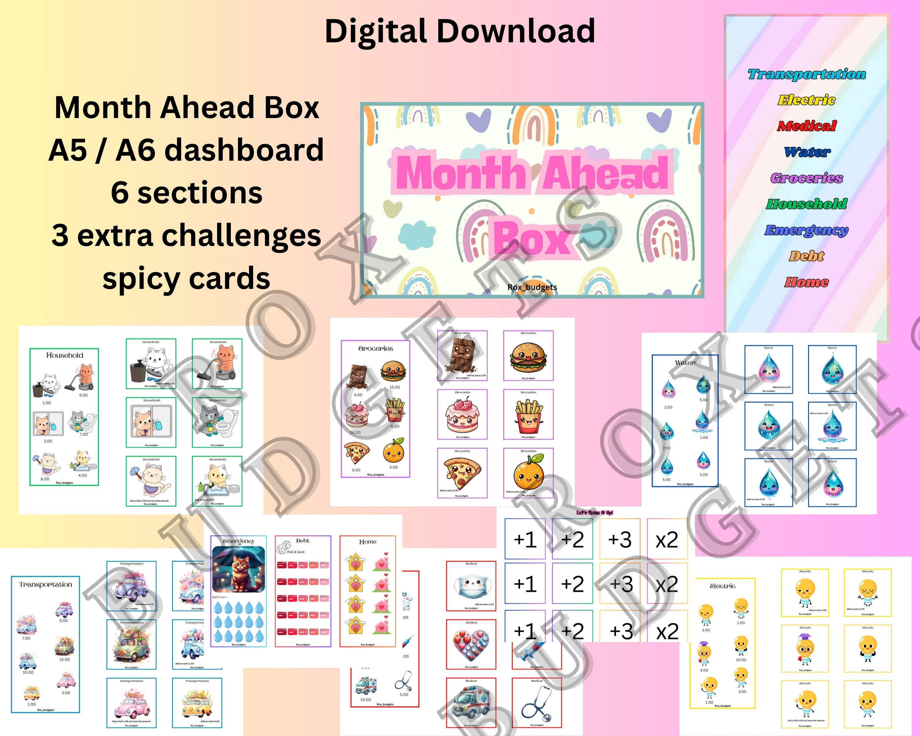 Month Ahead Box Savings Challenge |  A6 Cash Envelopes | DIGITAL Download