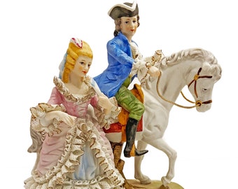 Vintage Victorian Figurine Very Detailed Porcelain Man On Horseback Woman - Exquisite HandPainted Home Decor Sculpture KPM