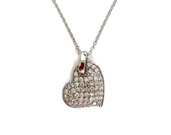 Vintage 2000s Heart Necklace Cubic Zirconia Solid Sterling Silver Marked .925