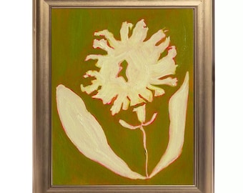 Pintura floral de Tatiana Duperault, original de 11x14 pulgadas, óleo y acrílico, verde oliva, arte botánico moderno, enmarcada.
