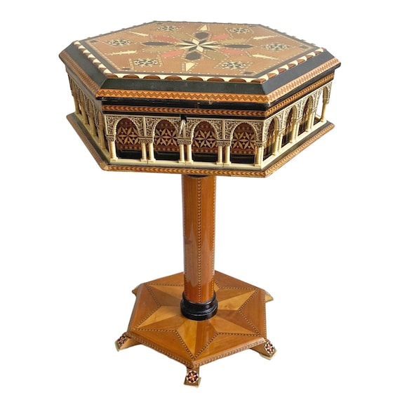 1960s Vintage Moroccan Inlaid Side Table – Hexagonal Teak