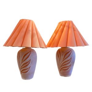 Vintage Super Rare Oversize Art Nouveau Postmodern Pink Ceramic Floral Table Lamps Pair by Harris Lamps