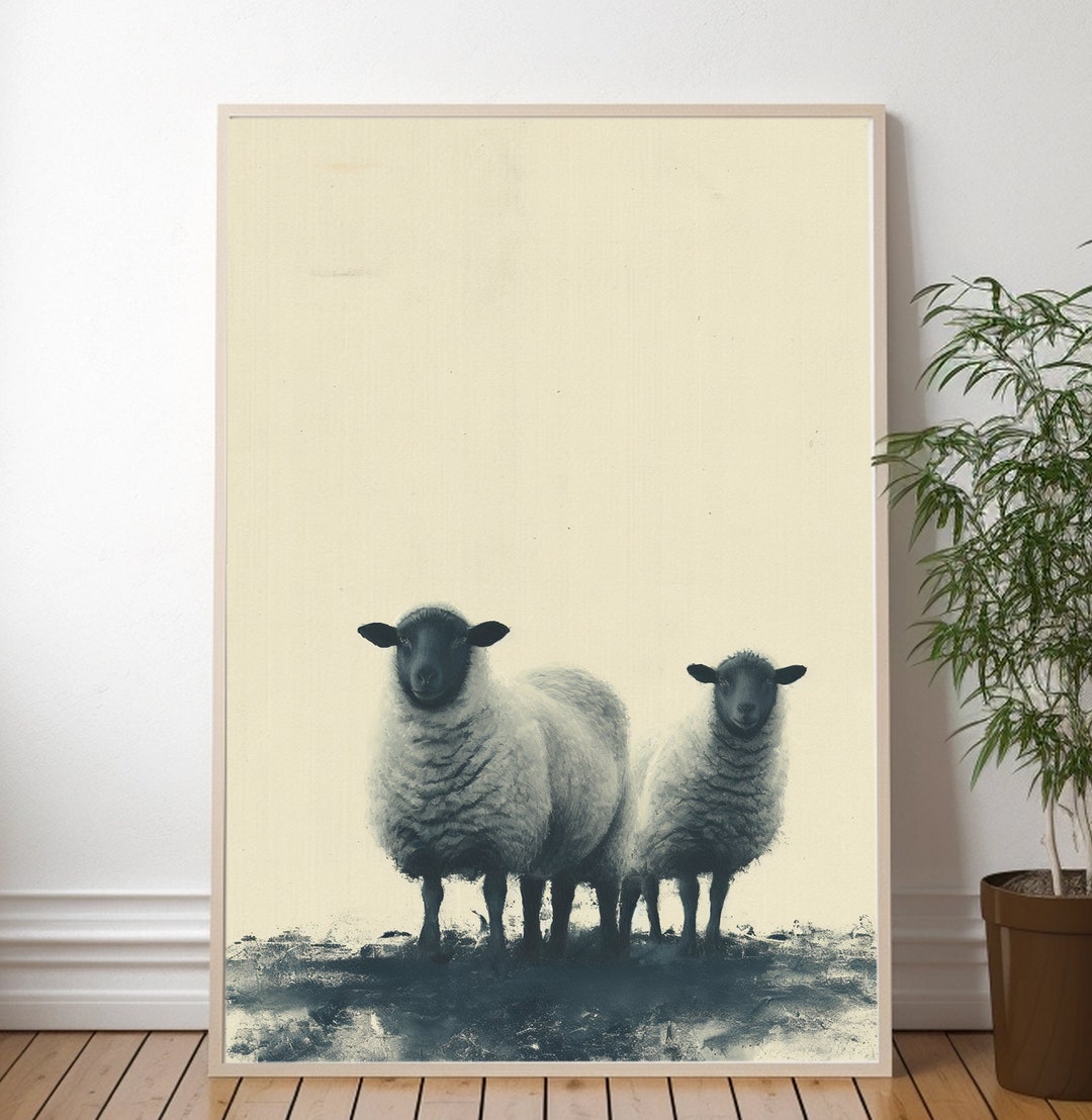 Vintage Sheep Painting: Farmhouse Nursery Wall Art Print - Etsy