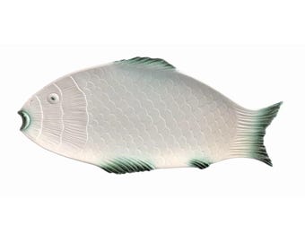 Vintage Italian Porcelain Fish Plate: Hand-Painted Seafood Serving Tray (23x11)