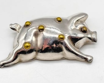 Vintage Western Pig Pan Flying Pig Solid Sterling Silver Taxco Fine High Fashion Luxury Brand Couture Runway