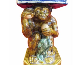 Chinoiseries  Monkey Stand Design Vintage Hollywood Regency Home Decoration Handmade Porcelain Ceramic Fruit Display
