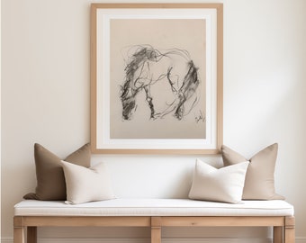 Horse Sketch Art Print – Minimalist Vintage Animal Drawing | Equestrian Wall Decor | Black & White Horse Illustration | Matte Print