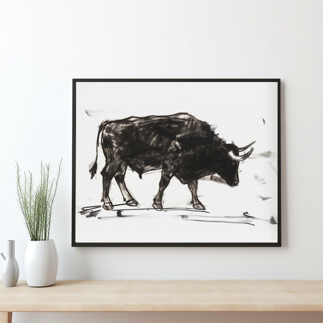 Black and White Bull Giclee Print: Western Wall Art - Etsy