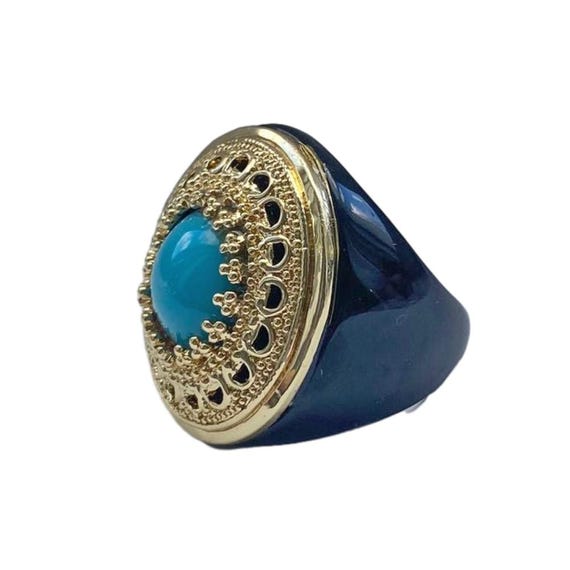 Resin Turquoise Boho Statement Ring: Vintage Cock… - image 2