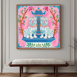 Staffordshire Dogs Art Print: Chinoiserie Ginger Jar, Floral Asian Decor