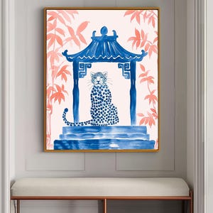 Cheetah Pagoda Art Print: Chinoiserie Asian Decor