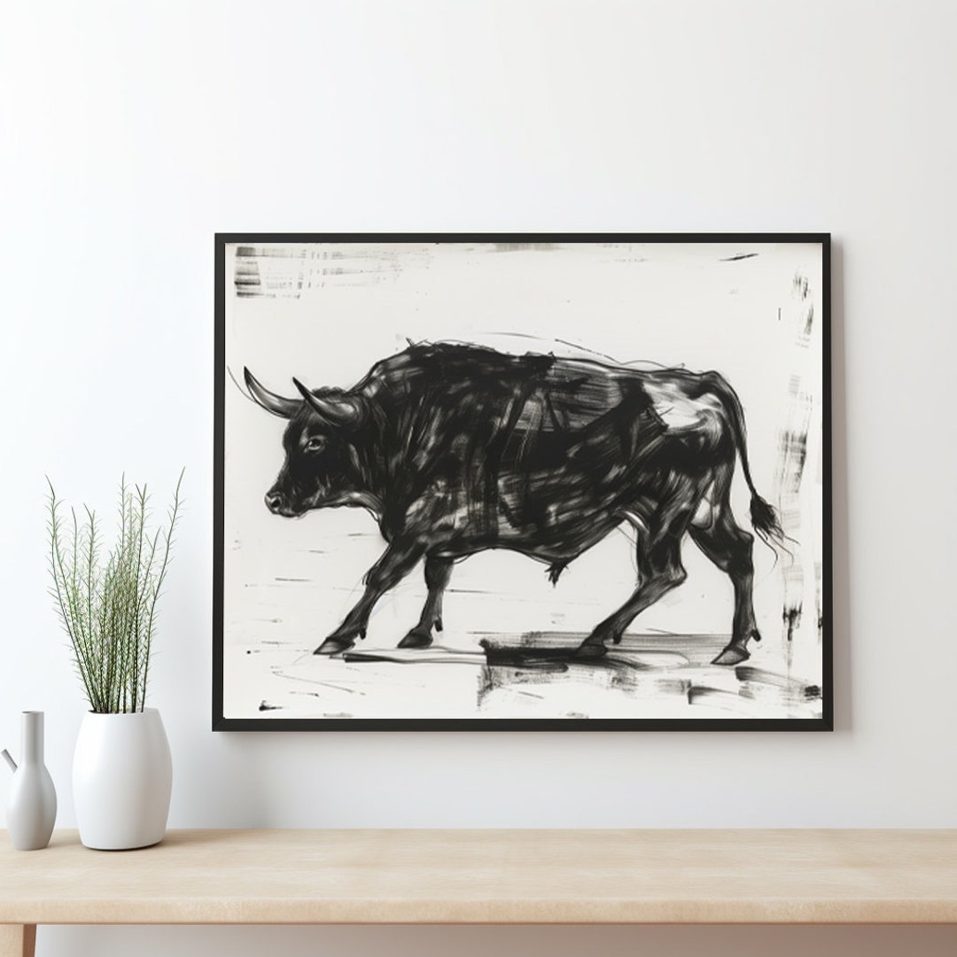 Black and White Bull Giclee Print: Western Wall Art - Etsy