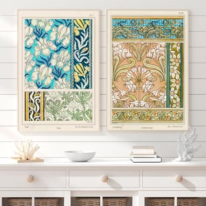 Art Nouveau Botanical Plant Printed Wall Art Decor Home Vintage Poster Set of Two