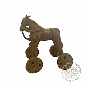Vintage Indian Bronze Horse Toy on Wheels 19th century very rare collectible Antique Indian Hindu Sculpture