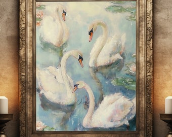 Swan Lake Vintage Watercolor Painting Art Print French Country Wall Art, Vintage Print, Nursery Wall Art