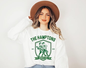 Camisa de golf The Hamptons Club Camisa Crew Neck Golfer Jersey Deportes Retro Vintage Tee Preppy Golf Regalo para sus mujeres o él sudadera