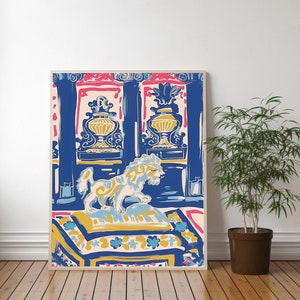 Staffordshire Dog Art Print: Chinoiserie Pagoda, Asian Decor