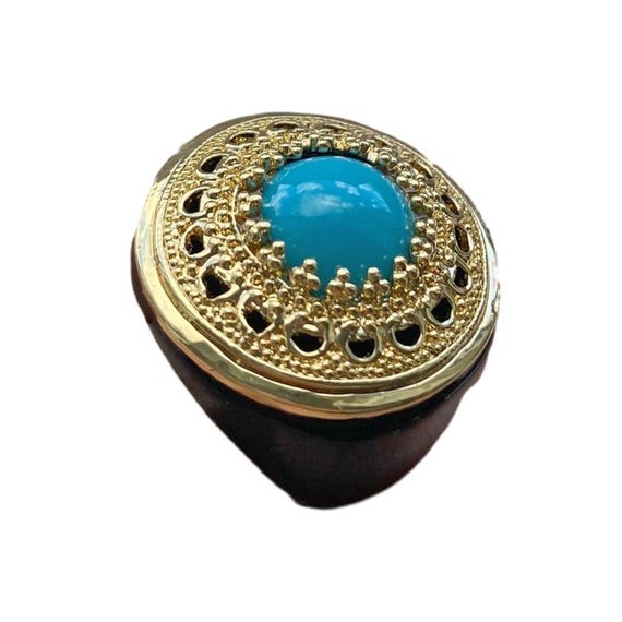 Resin Turquoise Boho Statement Ring: Vintage Cock… - image 5