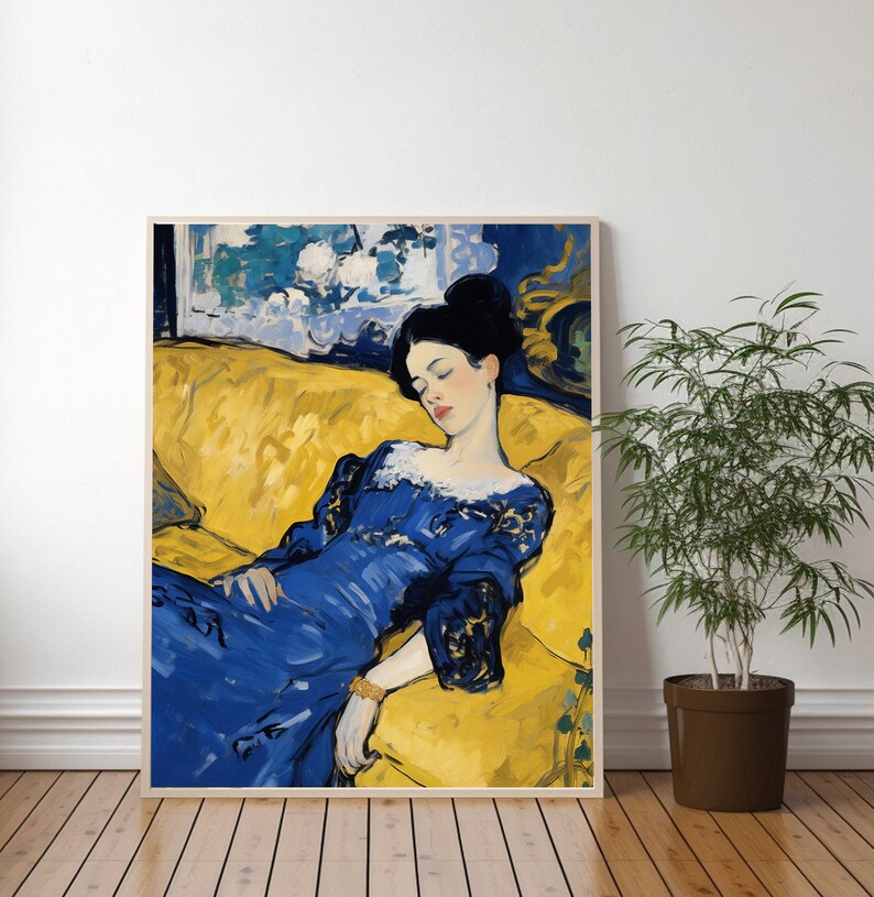 Sleeping Lady Art Print: Vintage Home Decor, Elegant Woman on Sofa - Etsy