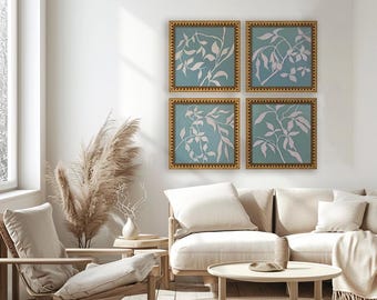 Set of 4 Whispering Vines – Original Acrylic Botanical Painting in Gold Frame