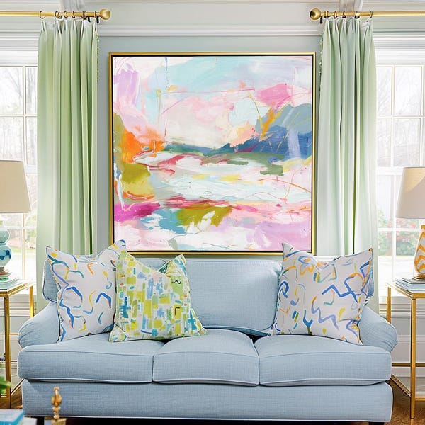 Abstract Canvas Wall Art: Neon Polo, Palm Beach Style, Modern Regency Decor