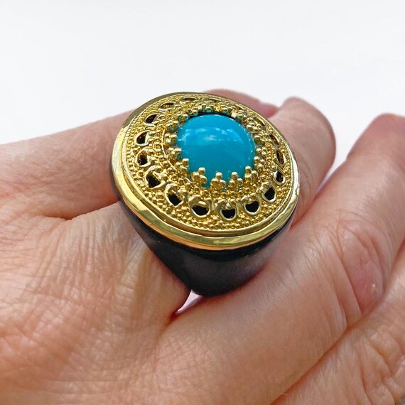 Resin Turquoise Boho Statement Ring: Vintage Cock… - image 1
