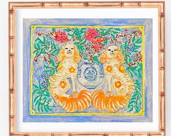 Staffordshire Dogs Art Print: Chinoiserie Ginger Jar, Vintage Asian Decor
