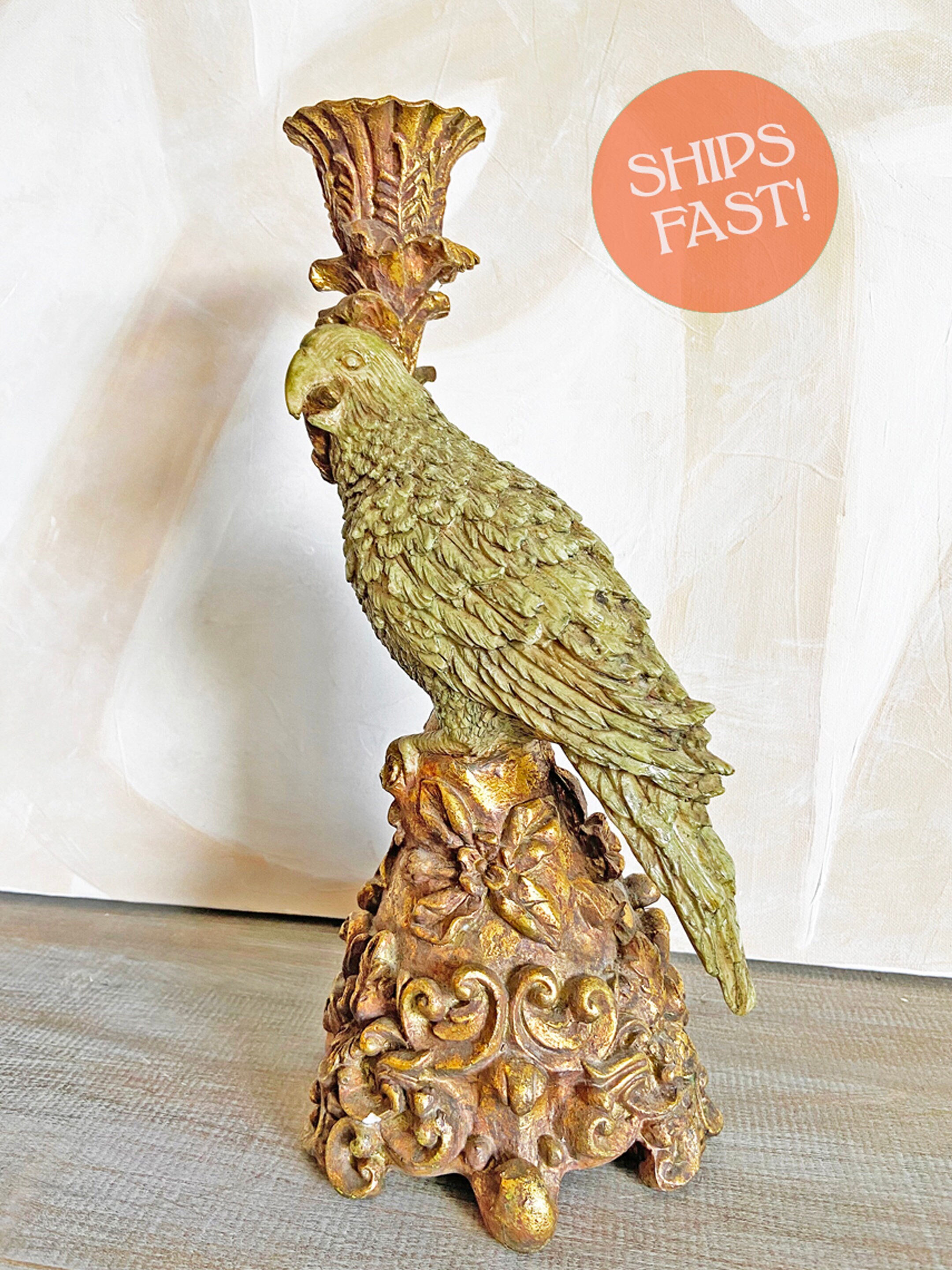 Vintage MCM 1960s Parrot Candle Holder Tall Signed by Dick Hsiao