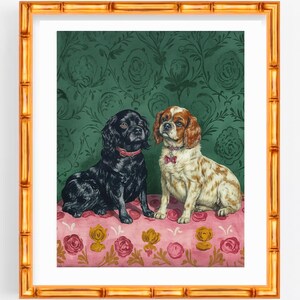 Art Print – Preppy Chinoiserie Victorian Oil Painting of Staffordshire Dogs | Palm Beach Regency Style | Unframed Textured Paper