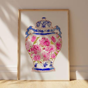 Chinoiserie Ginger Jar Art Print: Floral Asian Decor