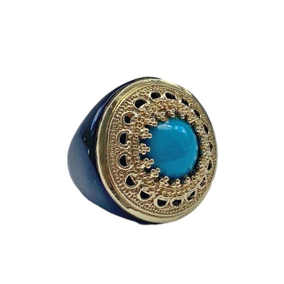 Resin Turquoise Boho Statement Ring: Vintage Cock… - image 3
