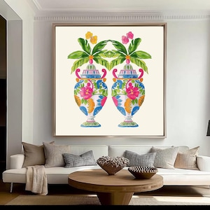 Chinoiserie Ginger Jar Art Print: Floral Palm Leaf Asian Decor