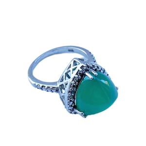 Jadeite & Diamond Sterling Silver Ring - Size 6 Statement Jewelry