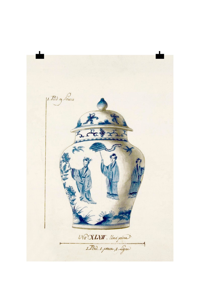 Blue and White Ginger Jar Art Print Chippendale Style Etsy