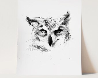 Owl Line Drawing Art Print: Modern Wildlife Illustration