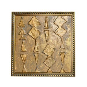 Textured Gold Abstract Painting | Sculptural Wall Art | Luxury Framed Acrylic Clay Artwork | Neutral Modern Decor | Original Art 13x13