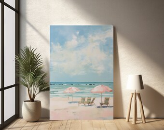 Stampa artistica acrilica Ocean Beach: dipinto di ombrelloni costieri
