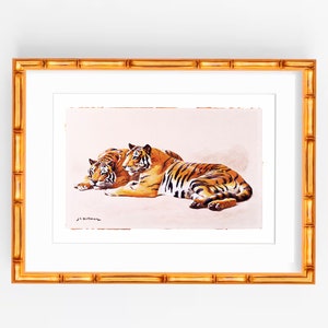 Dos tigres asiáticos Chippendale chinos vintage decoración de arte de pared
