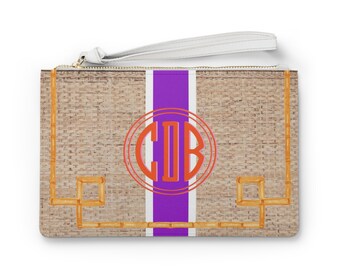 Customized Name Monogram Clutch Bag Logo Wicker Chinoiserie Design Printed Custom Bag Gift For Bachelorette Girl Mom Custom Fashion Handbag