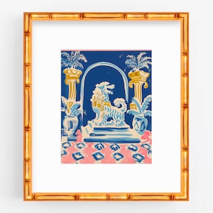 Staffordshire Dog Art Print: Chinoiserie Pagoda, Asian Decor