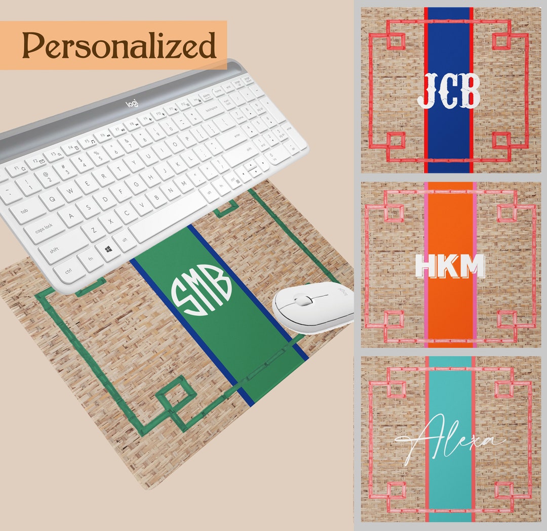 Custom Desk Pad Boho Design Wicker Split Rattan Mouse Pad Personalized Desk Cushion Pad Name