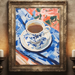 Teetasse Kunstdruck Stilleben Chinoiseries Ingwer Glas blau und weiß Acrylbild asiatische Chippendale chinesische Vintage Kunstwerk Wanddekoration
