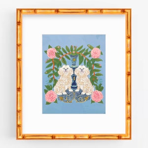 Staffordshire Dogs Art Print: Chinoiserie Pagoda, Floral Asian Decor