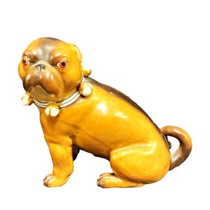 Rare Large Victorian Antique Porcelain Pug Dog Figurine Hand-Painted German Porcelain | Fine Victorian Era Details  C. 1880