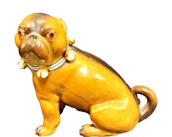 Rare Victorian Porcelain Pug Figurine: Hand-Painted German Antique C. 1880